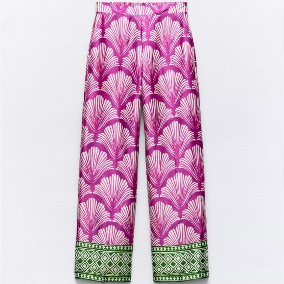 Zara satin effect straight printed pants - Picture 5 of 6